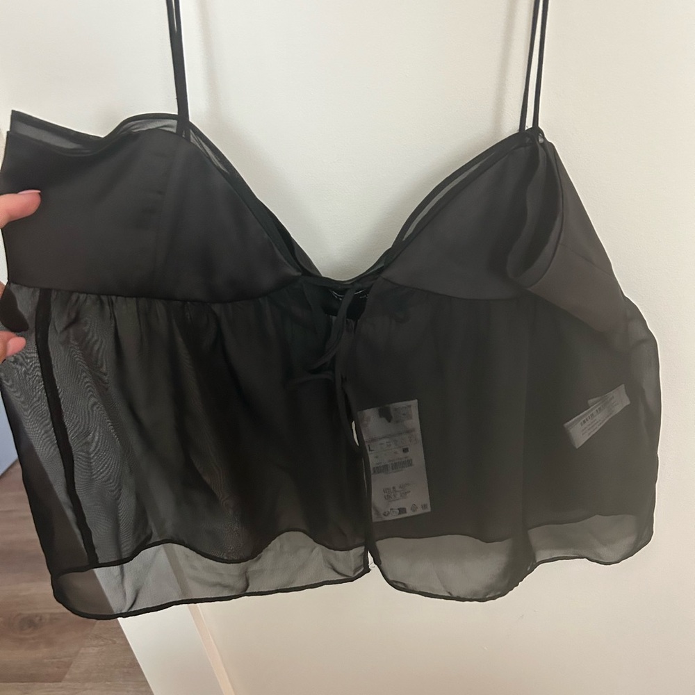 ZARA sheer, tie middle, black top. Super cute and never worn. NWT!